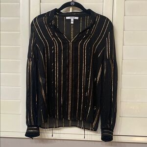 10 Crosby Derek Lam Black and Gold Striped Women's Top. Size. 2